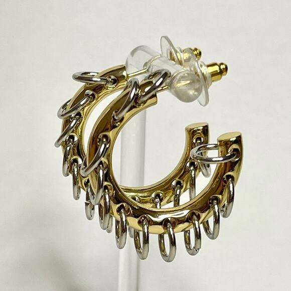 Stacked Hoop Earrings Mixed Metal Two Tone Gold Silver NEW S14 - Picture 1 of 6